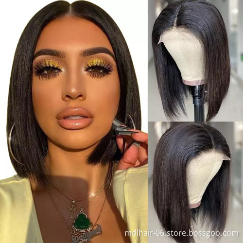 Cheap raw Brazilian human hair natural color bob lace wig,wholesale cuticle aligned short straight hair 4*4 lace front wigs